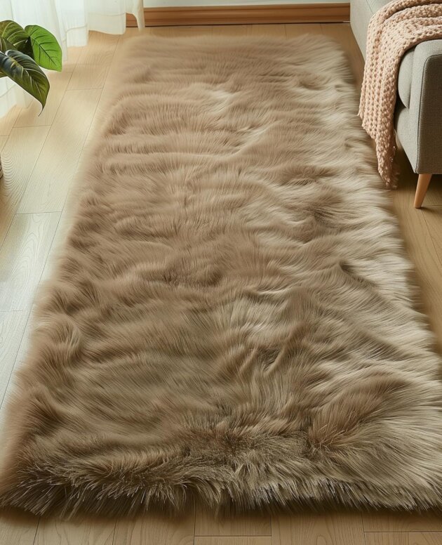 Goolela Furry Fluffy Faux Sheepskin Beige Washable Shag Rug