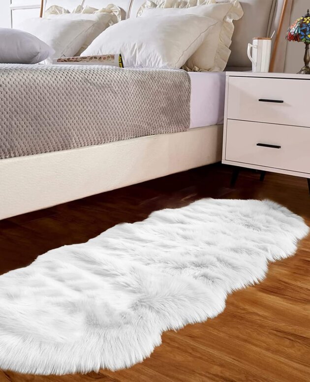 Goolela White Furry Faux Sheepskin Fur Rug Runner Fuzzy Shag
