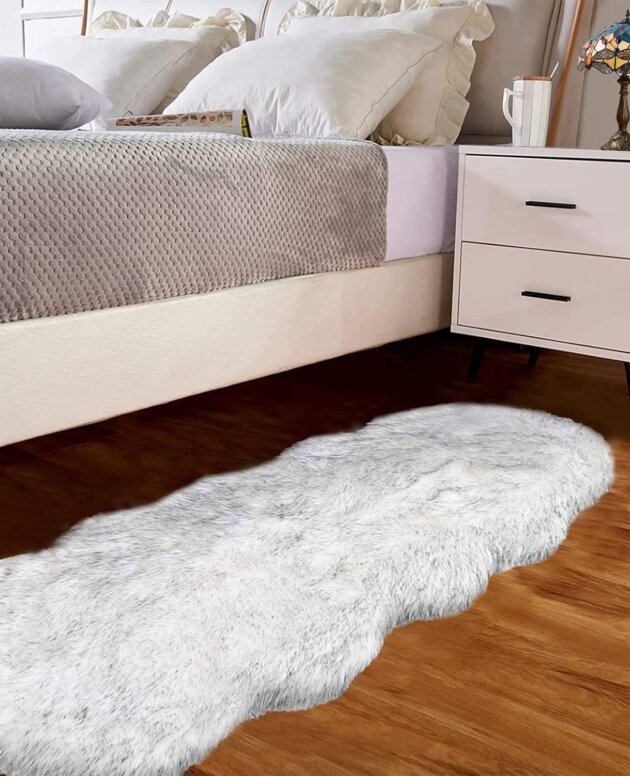 Goolela White and Grey Rug Runners Super Soft Faux