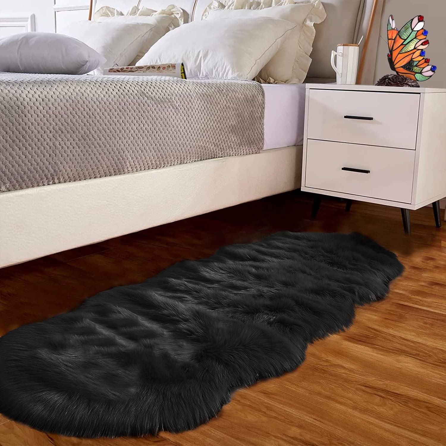 Goolela Black Fluffy Rug Super Soft Faux Sheepskin Rug