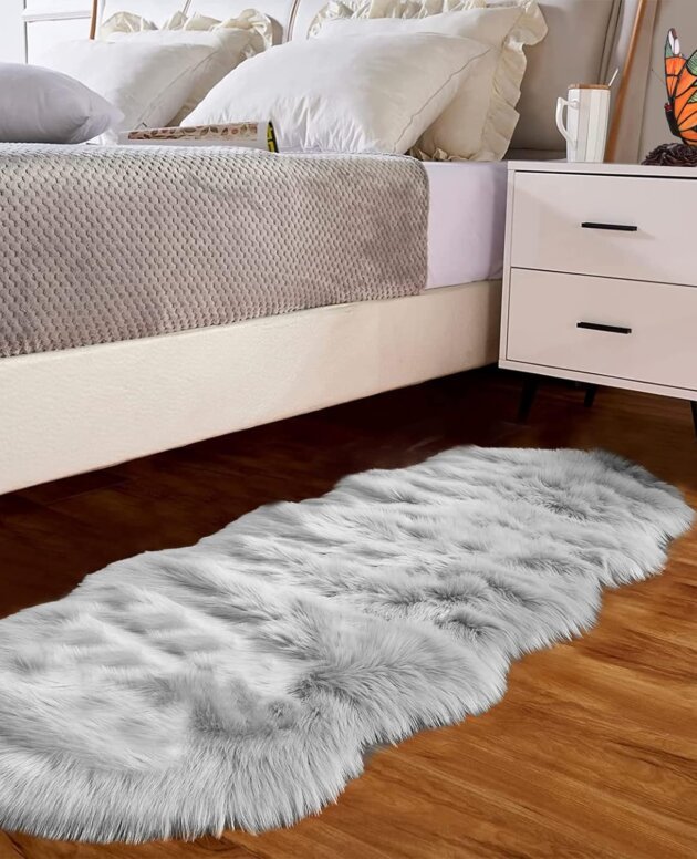 Goolela Super Soft Faux Sheepskin Grey Runner Rug