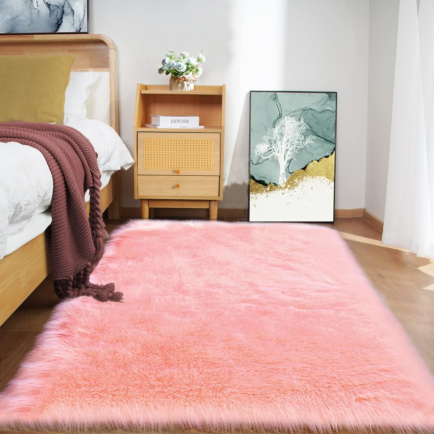 Goolela Pink Fluffy Rug Fuzzy Faux Fur Shag Sheepskin Shaggy Rug