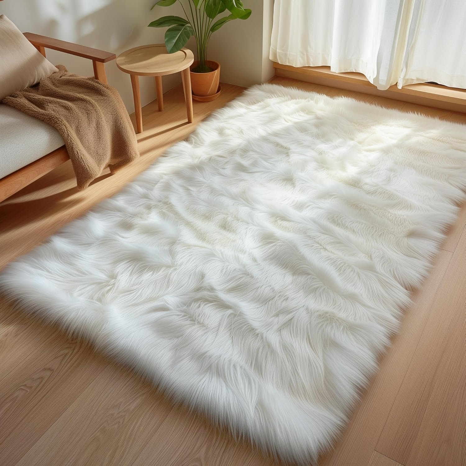 Goolela White Fluffy Fur Rug Faux Sheepskin Fuzzy Shag White Rug