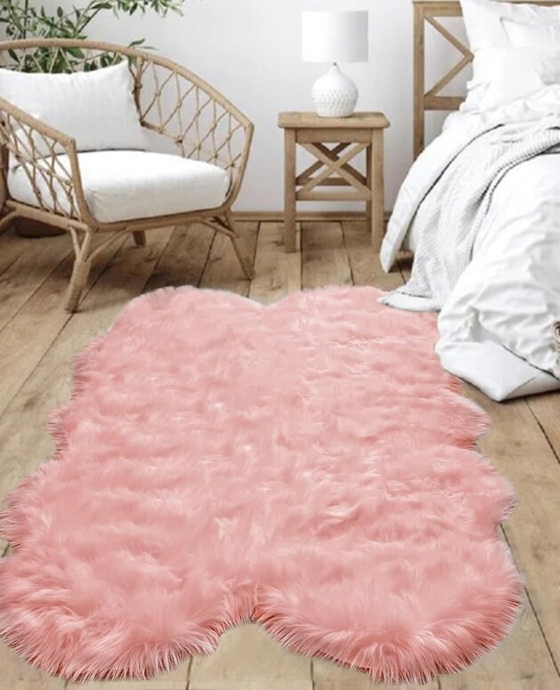 Goolela Pink Faux Sheepskin Fur Rug Fluffy Fuzzy Furry