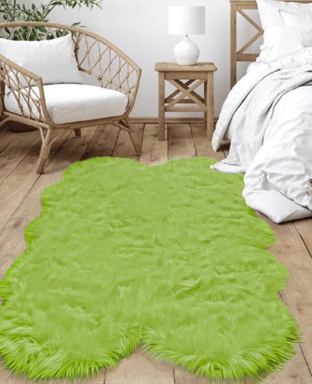 Goolela Fluffy Sheepskin Green Rugs for Bedroom Shag Soft Faux Fur Rug