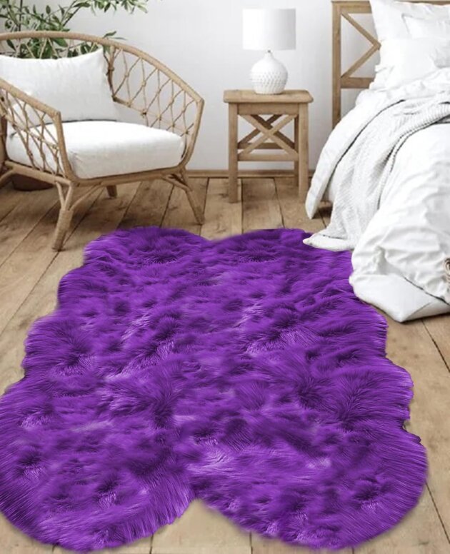 Goolela Faux Sheepskin Area Rug Purple High Pile Cloud Shape