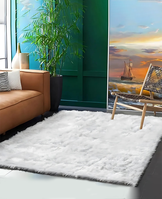 Goolela White Faux Fur Area Rug for Bedroom Living Room Fluffy