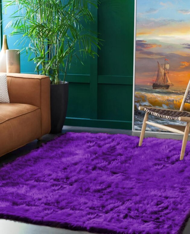 Goolela Faux Fur Rug Area Rug Washable Rugs for Living Room Purple Rugs