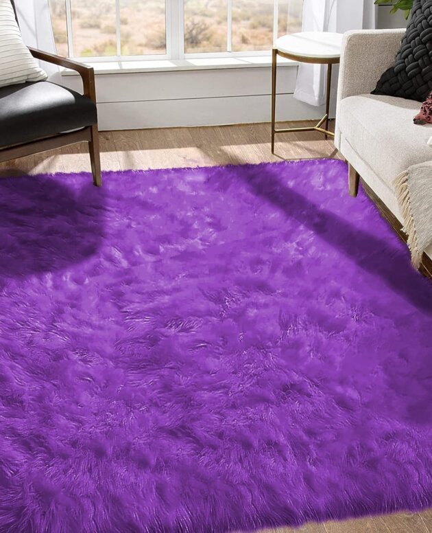 Goolela Living Room Area Rug Fluffy Faux Fur Fuzzy Purple Washable
