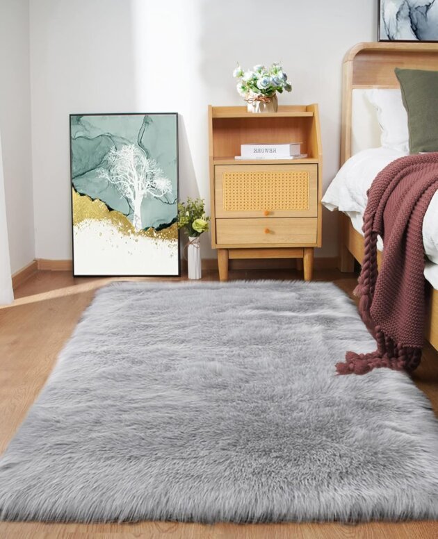 Goolela Grey Faux Fur Soft Fluffy Plush Throw Shaggy