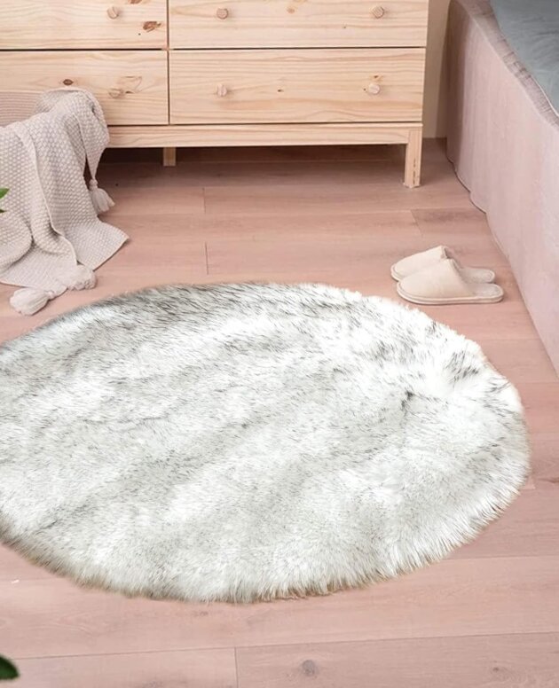 Goolela Round Fluffy Rug Circle Faux Sheepskin Fur Rug 3ft
