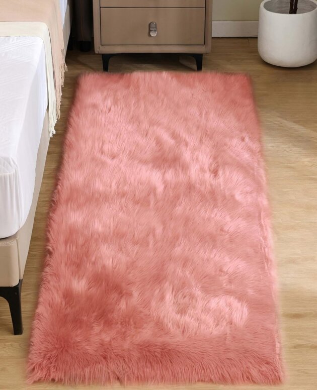 Goolela Pink Fluffy Fuzzy Furry Runner Rug Light Pink