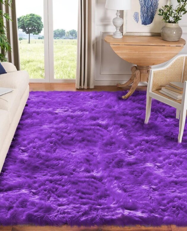 Goolela Area Rug Purple Fluffy Shag for Bedroom & Living Room