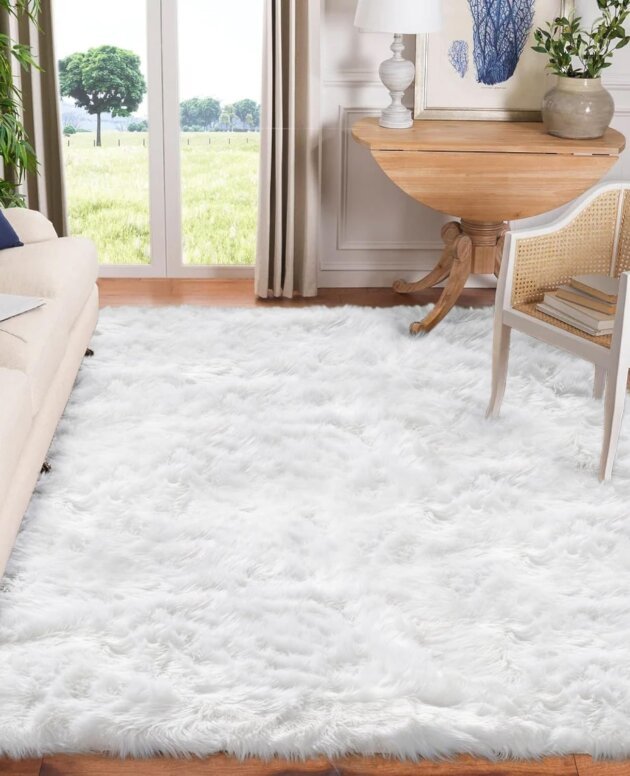Goolela Area Rug White Faux Fur Sheepskin Large