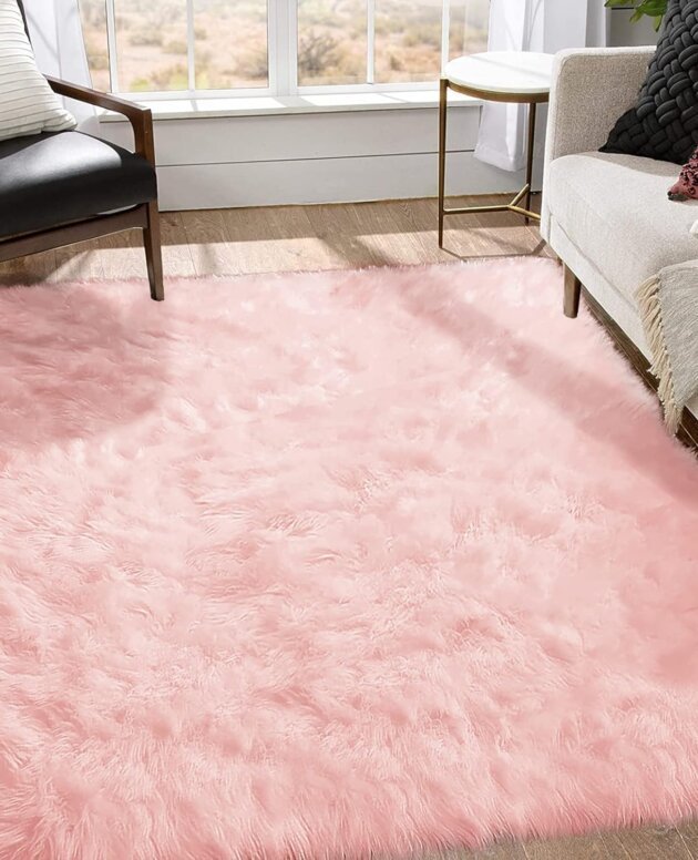 Goolela Pink Area Rug Large Faux Sheepskin Fur Rug for Living Room