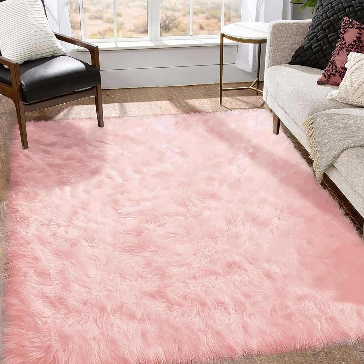 Goolela Pink Fuzzy Fluffy Rugs Pink Furry Faux Fur Sheepskin Rug