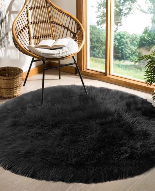 Goolela Black Circle Rug Round Rug 5ft Large Area Rug